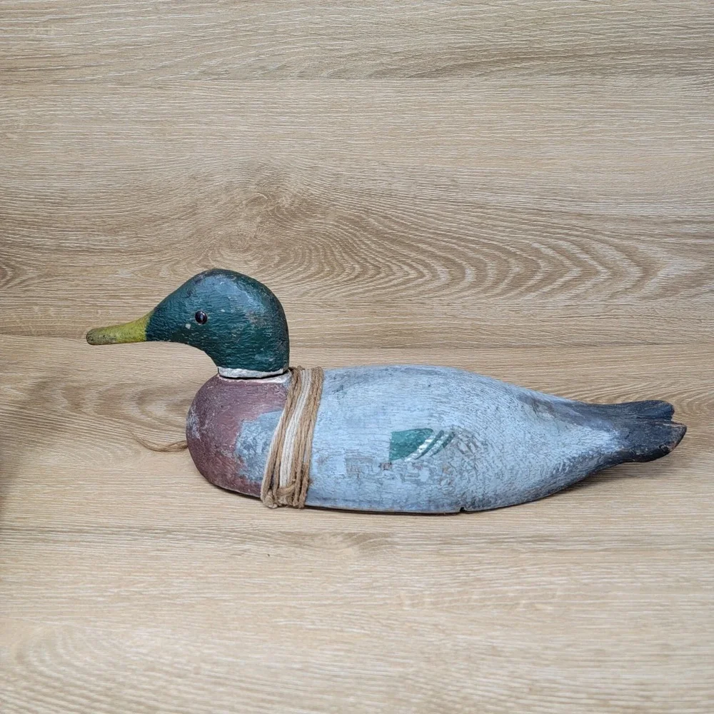 Vintage Wood Duck Decoy Pair Lot Red Glass Eyes Folk Art Carved Lodge‎ Rustic